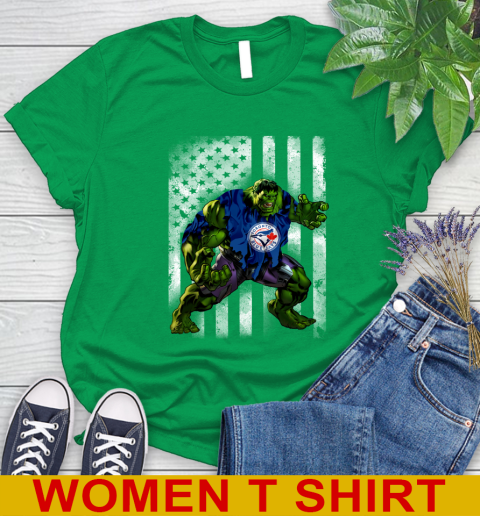 Toronto Blue Jays Hulk Marvel Avengers MLB Baseball American Flag Women's T-Shirt 7