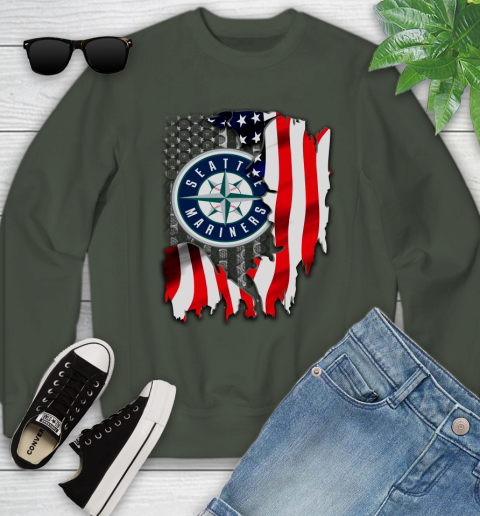 Seattle Mariners MLB Baseball American Flag Youth Sweatshirt 9