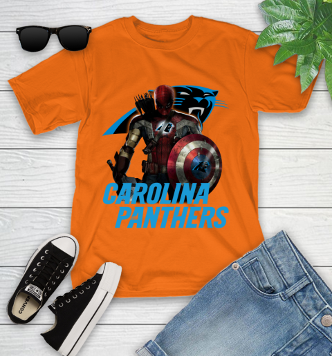 NFL Captain America Thor Spider Man Hawkeye Avengers Endgame Football Carolina Panthers Youth T-Shirt 7