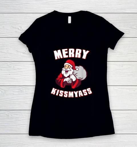 Merry Kissmyass Funny Christmas Women's V-Neck T-Shirt