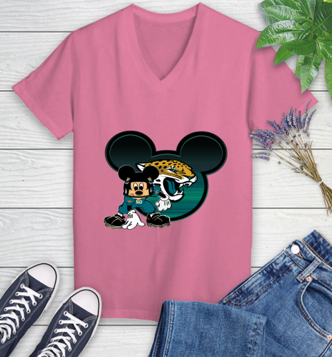NFL Jacksonville Jaguars Mickey Mouse Disney Football T Shirt Women's V-Neck T-Shirt 13