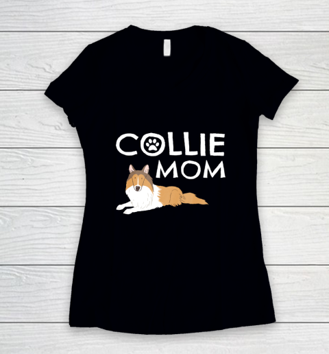 Dog Mom Shirt Collie Mom Cute Dog Puppy Pet Animal Lover Gift Women's V-Neck T-Shirt