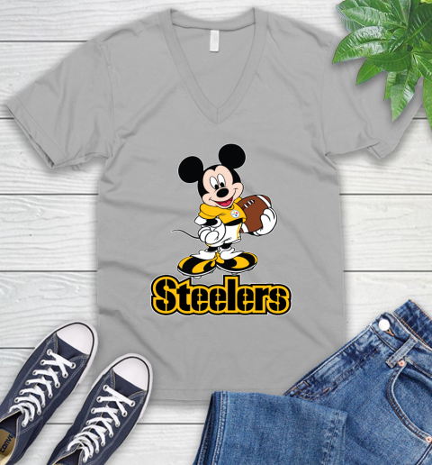 NFL Football Pittsburgh Steelers Cheerful Mickey Mouse Shirt V-Neck T-Shirt 4