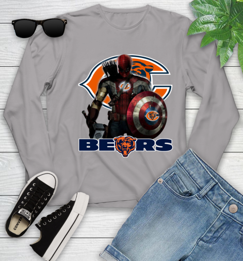 NFL Captain America Thor Spider Man Hawkeye Avengers Endgame Football Chicago Bears Youth Long Sleeve 5