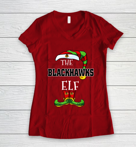 Chicago Blackhawks Christmas ELF Funny NHL Women's V-Neck T-Shirt 8