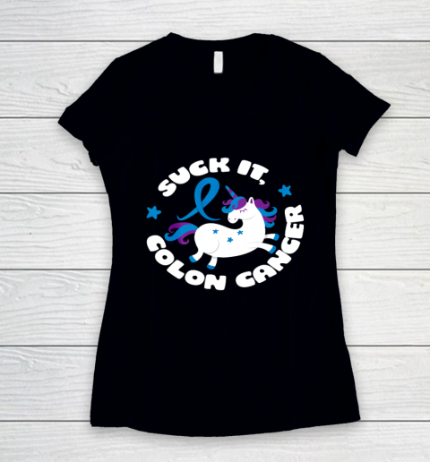 Colon Cancer Shirt Suck It Colon Cancer Funny Unicorn Gift Women's V-Neck T-Shirt
