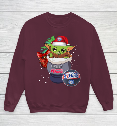 Philadelphia 76ers Christmas Baby Yoda Star Wars Funny Happy NBA Youth Sweatshirt 5