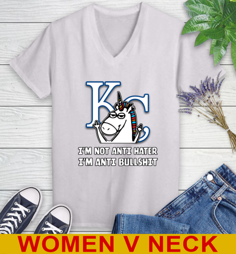 Los Angeles Angels MLB Baseball Unicorn I'm Not Anti Hater I'm Anti Bullshit (2) Women's V-Neck T-Shirt