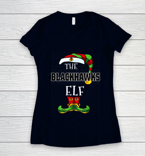 Chicago Blackhawks Christmas ELF Funny NHL Women's V-Neck T-Shirt 2