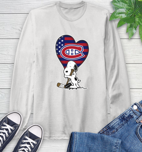 Montreal Canadiens NHL Hockey The Peanuts Movie Adorable Snoopy Long Sleeve T-Shirt