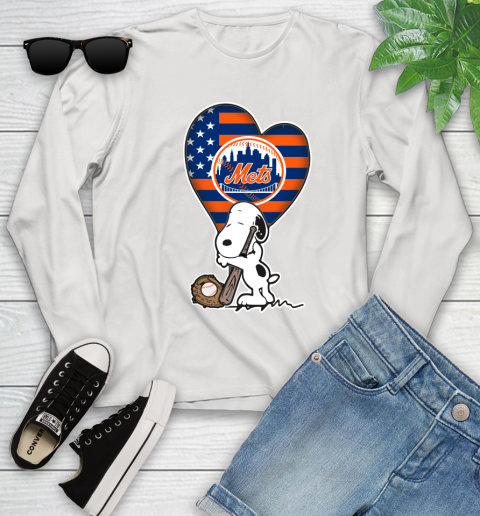 New York Mets MLB Baseball The Peanuts Movie Adorable Snoopy Youth Long Sleeve