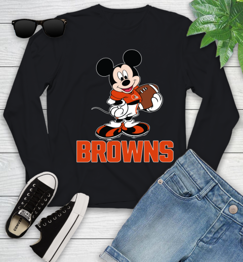 NFL Football Cleveland Browns Cheerful Mickey Mouse Shirt Youth Long Sleeve