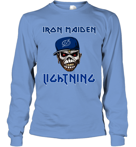 NHL Tampa Bay Lightning Iron Maiden Rock Band Music Hockey Sports 7AvmqkjDICp long sleeve tee 14 95 151514 front carolina blue