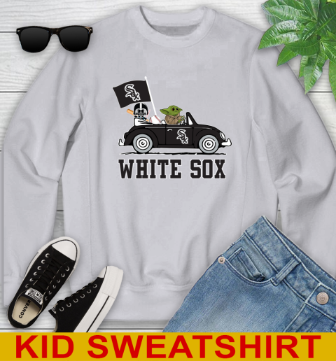 MLB Baseball Chicago White Sox Darth Vader Baby Yoda Driving Star Wars Shirt Youth Sweatshirt 4
