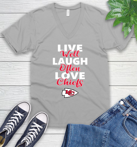 NFL Football Kansas City Chiefs Live Well Laugh Often Love Shirt V-Neck T-Shirt 3