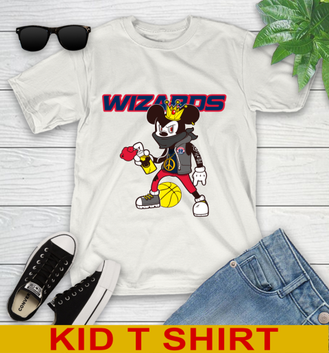 Washington Wizards NBA Basketball Mickey Peace Sign Sports Youth T-Shirt