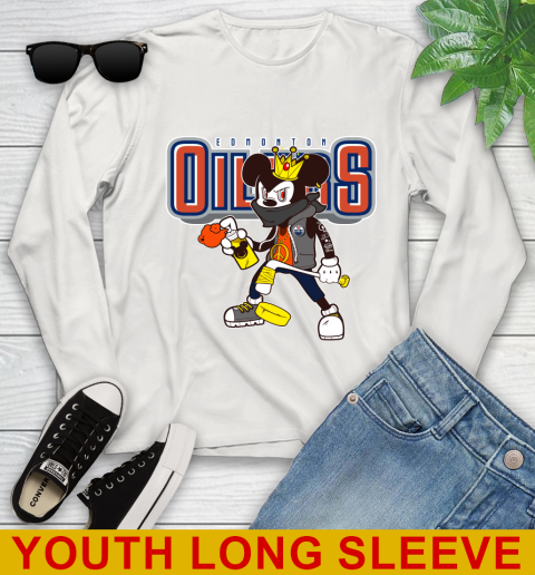 Edmonton Oilers NHL Hockey Mickey Peace Sign Sports Youth Long Sleeve 12