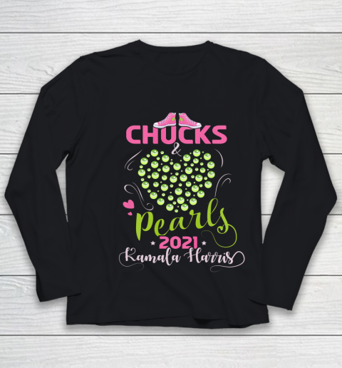 Kamala Harris Chucks and Pearls 2021 Pink and Green Youth Long Sleeve