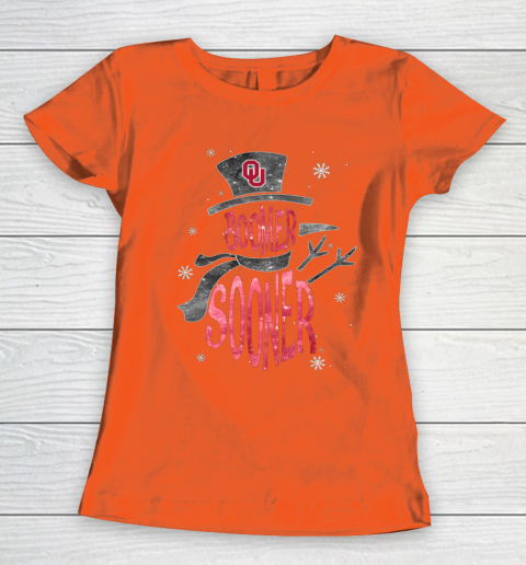 Oklahoma Sooners Christmas Snowman Women's T-Shirt 3