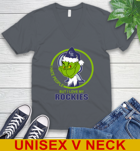 Colorado Rockies MLB Christmas Grinch I Hate People But I Love My Favorite Baseball Team V-Neck T-Shirt 5