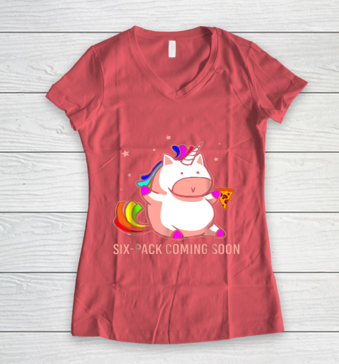 Unicorn Six Pack Funny Cute Shirt Coming Soon Fat Unicorn Women's V-Neck T-Shirt 4