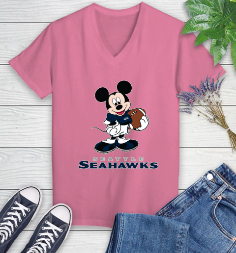NFL Football Seattle Seahawks Cheerful Mickey Mouse Shirt Women's V-Neck T-Shirt 11