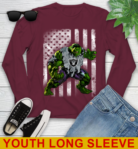 Oakland Raiders Hulk Marvel Avengers NFL Football American Flag Youth Long Sleeve 6