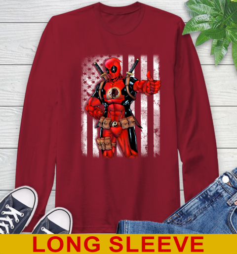NFL Football Washington Redskins Deadpool American Flag Shirt Long Sleeve T-Shirt 9