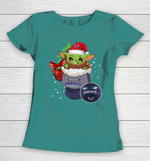 Charlotte Hornets Christmas Baby Yoda Star Wars Funny Happy NBA Women's T-Shirt 12