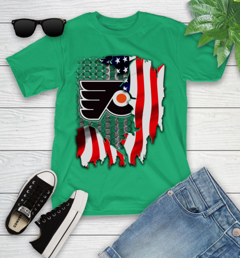 Philadelphia Flyers NHL Hockey American Flag Youth T Shirt Tee For Sports