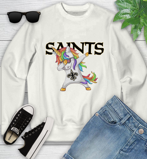New Orleans Saints NFL Football Funny Unicorn Dabbing Sports Youth Sweatshirt
