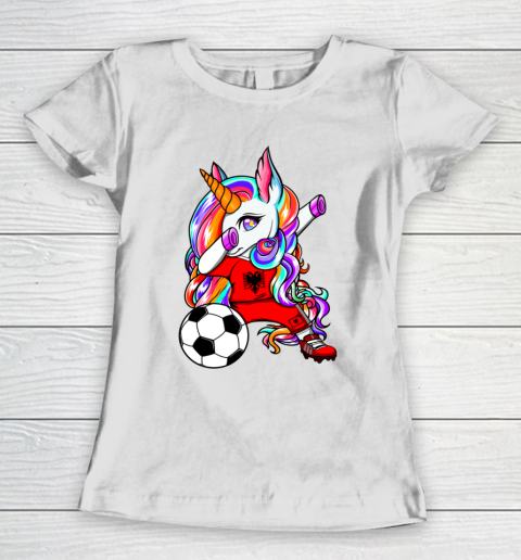 Dabbing Unicorn Albania Soccer Fans Jersey Albanian Football Women's T-Shirt