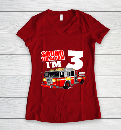 Kids Fire Truck 3rd Birthday T Shirt Boy Firefighter 3 Years Old Women's V-Neck T-Shirt 8