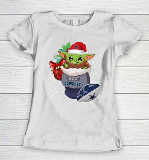 Dallas Cowboys Christmas Baby Yoda Star Wars Funny Happy NFL Women's T-Shirt 3