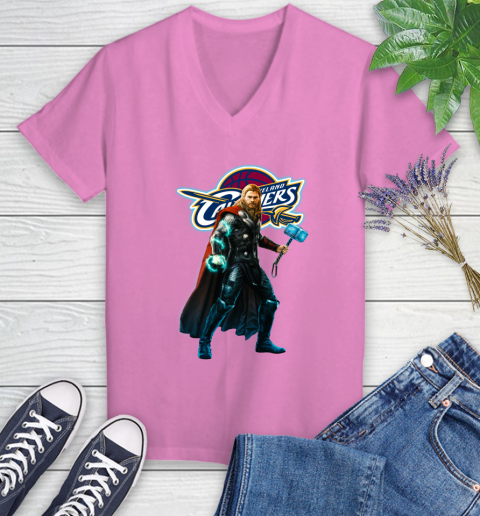 NBA Thor Avengers Endgame Basketball Cleveland Cavaliers Women's V-Neck T-Shirt 14