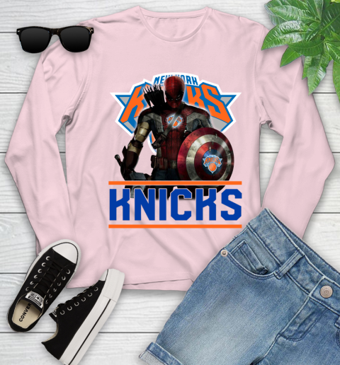New York Knicks NBA Basketball Captain America Thor Spider Man Hawkeye Avengers Youth Long Sleeve 10