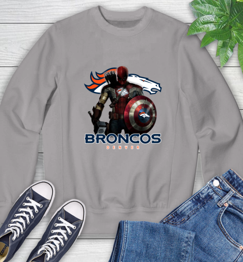 NFL Captain America Thor Spider Man Hawkeye Avengers Endgame Football Denver Broncos Sweatshirt 5