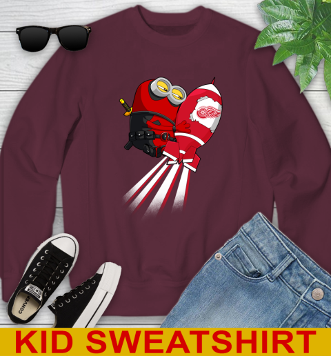 NHL Hockey Detroit Red Wings Deadpool Minion Marvel Shirt Youth Sweatshirt 4