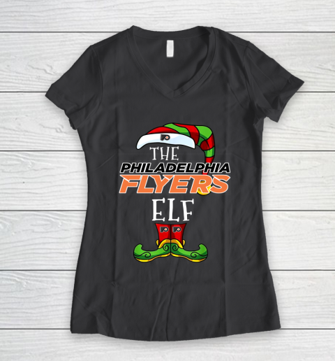 Philadelphia Flyers Christmas ELF Funny NHL Women's V-Neck T-Shirt 6