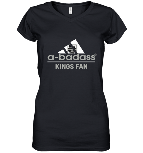 NHL A Badass Los Angeles Kings Fan Adidas Hockey Sports Women's V-Neck T-Shirt