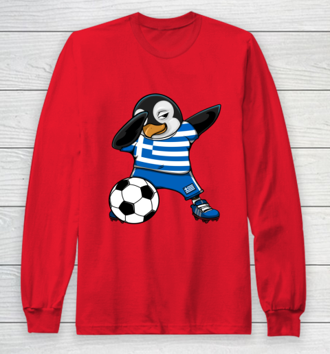 Dabbing Penguin Greece Soccer Fans Jersey Football Lovers Long Sleeve T-Shirt 7
