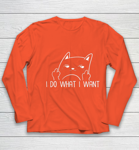 I Do What I Want Funny Adult Humour Cat Middle Finger Meme Youth Long Sleeve 3
