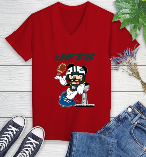 NFL New York Jets Mickey Mouse Disney Super Bowl Football T Shirt Women's V-Neck T-Shirt 12