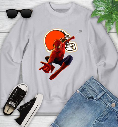 NFL Spider Man Avengers Endgame Football Cleveland Browns Youth Sweatshirt 4