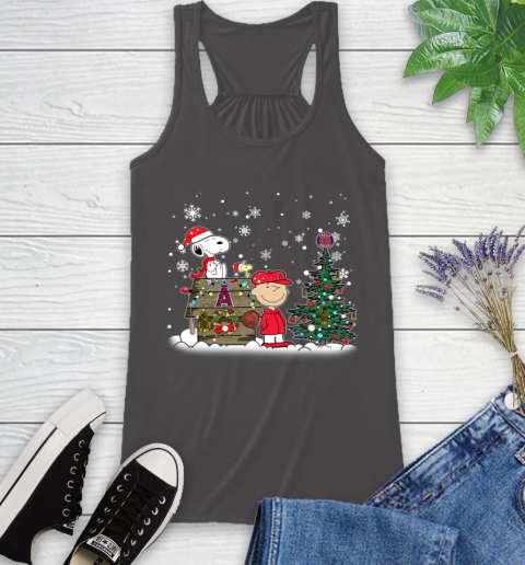 MLB Los Angeles Angels Snoopy Charlie Brown Christmas Baseball Commissioner's Trophy Racerback Tank 11