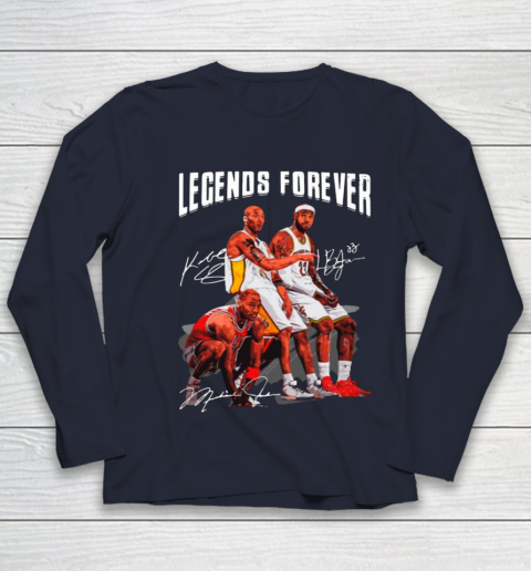 Kobe Bryant Lebron James And Michael Jordan Legends Forever Signatures Youth Long Sleeve 2