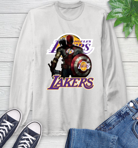 Los Angeles Lakers NBA Basketball Captain America Thor Spider Man Hawkeye Avengers Long Sleeve T-Shirt