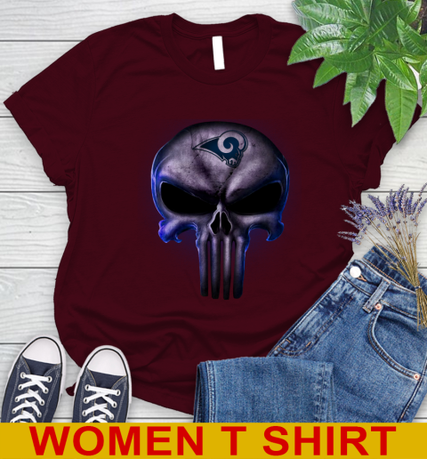 Los Angeles Rams NFL Football Punisher Skull Sports Women's T-Shirt 7 Los Angeles Rams NFL Football Punisher Skull Sports Women's T-Shirt - Image 7