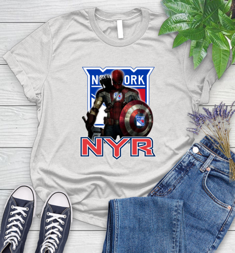 NHL Captain America Thor Spider Man Hawkeye Avengers Endgame Hockey New York Rangers Women's T-Shirt