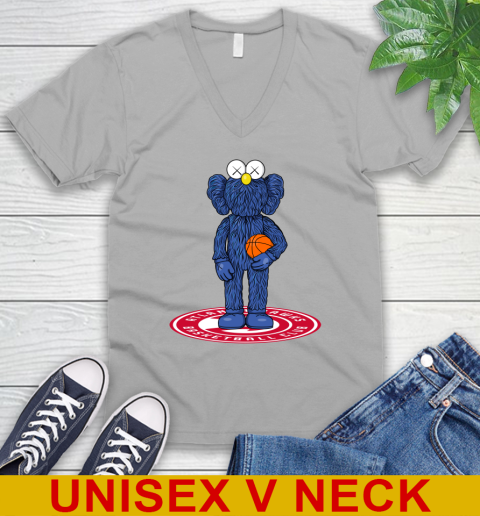 NBA Basketball Atlanta Hawks Kaws Bff Blue Figure Shirt V-Neck T-Shirt 4